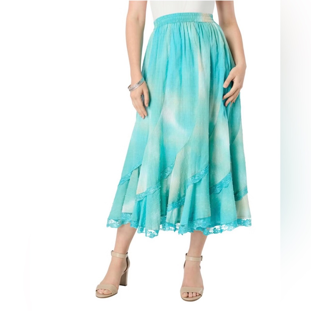 Romans / Denim 24/7 Aqua-Turquoise Tiered Maxi Skirt